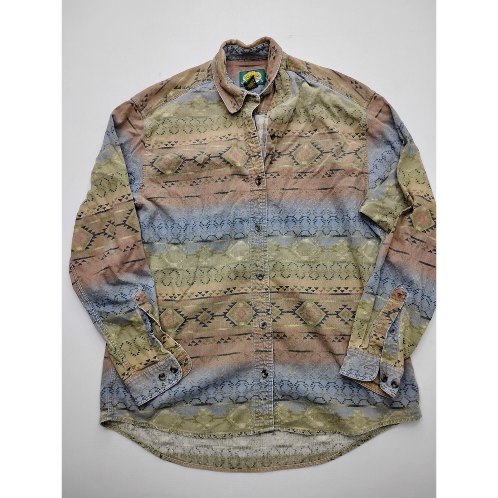 Cabelas Outdoor Flannel Shirt Southwestern Aztec Womens Size Large Vintage